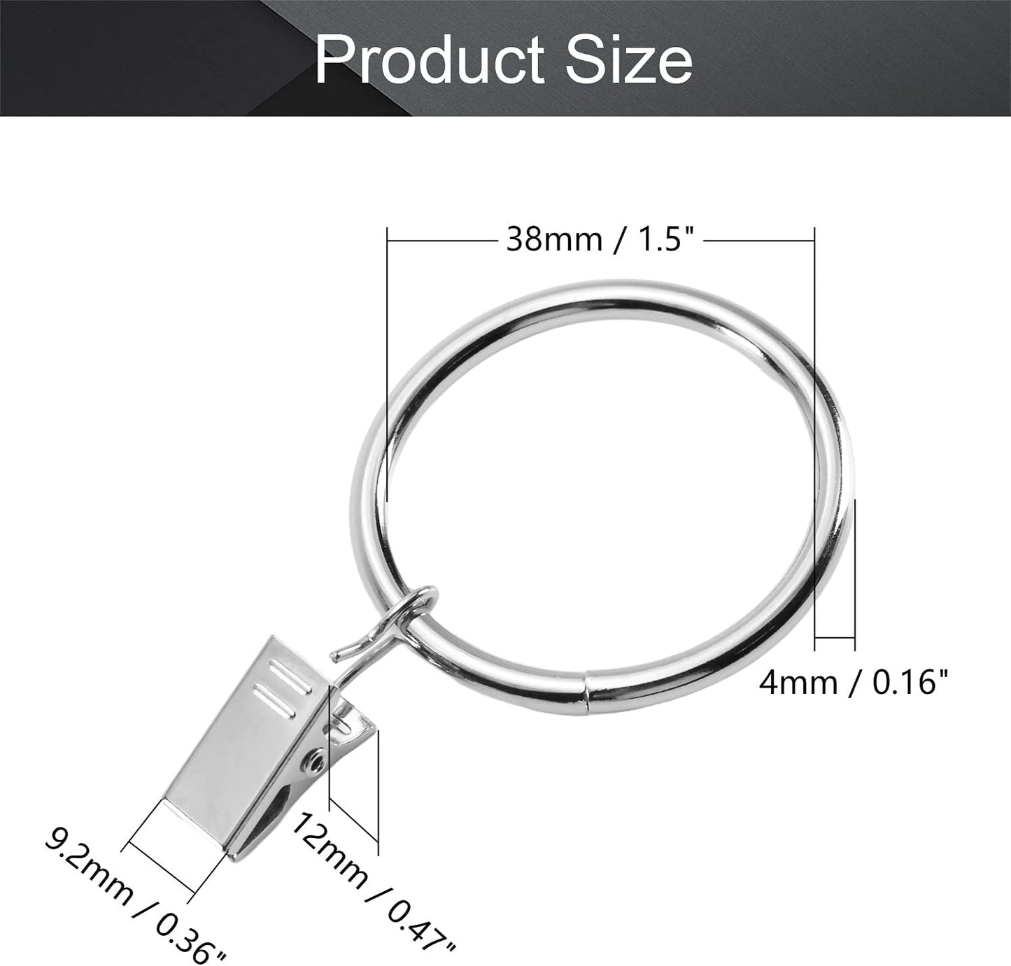 MroMax 24Pcs Silver Curtain Clip Rings with Hooks for Window Curtain Rods, 1.5" Inner Diameter