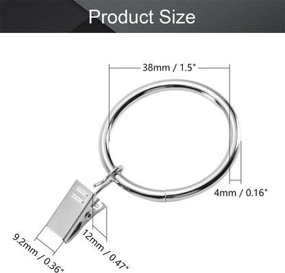 MroMax 24Pcs Silver Curtain Clip Rings with Hooks for Window Curtain Rods, 1.5" Inner Diameter