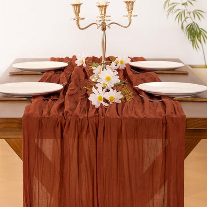 **Socomi Cheesecloth Table Runner - Boho Rustic Terracotta Design | 120 Inch for Weddings & Events**