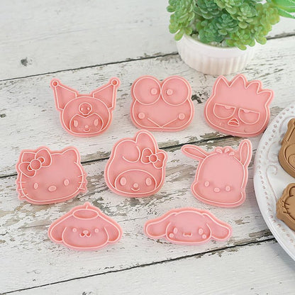 Cute KITTY Cat Cookie Cutter Set - 8 Pieces Cartoon Cookie Cutters with Embossed Pattern for DIY Baking