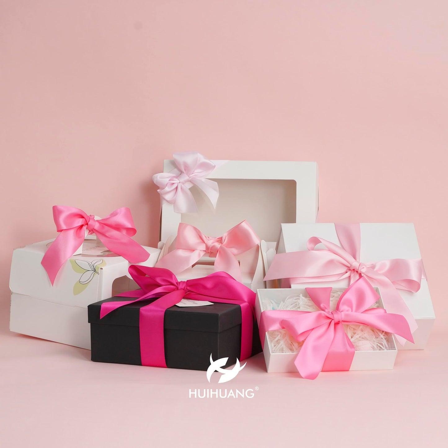 HUIHUANG Pink Ribbon 1-1/2" Satin Ribbon Assorted Pink/Hot Pink Satin Ribbons for Flower Bouquet, Gift Wrapping, Hair Bows Crafts, Wedding Bridal Shower Decor- 6 Rolls, Total 30 Yards