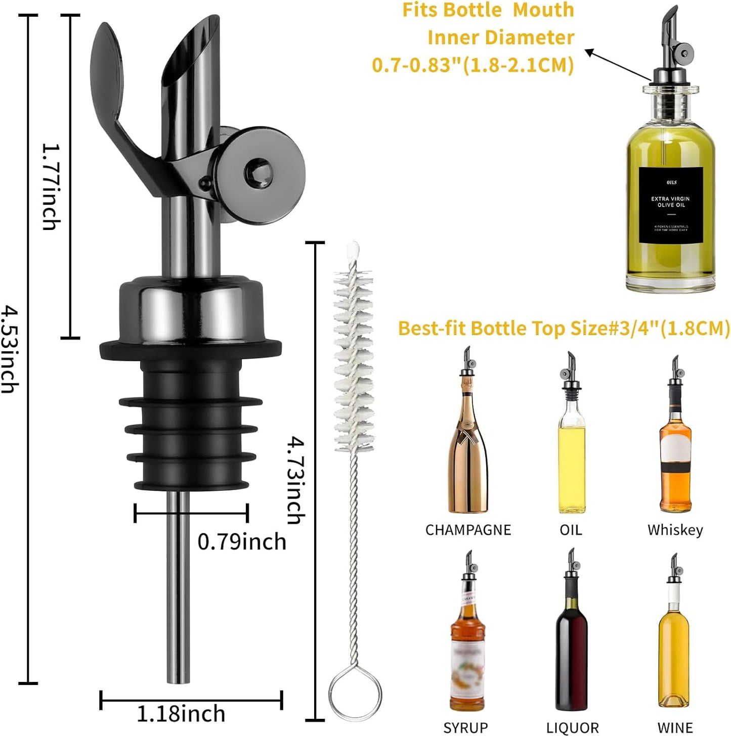 4 Pack Professional Olive Oil Dispenser Spout Stainless Steel Pour Spouts, Weighted Olive Oil Spout with Auto Flip Dust