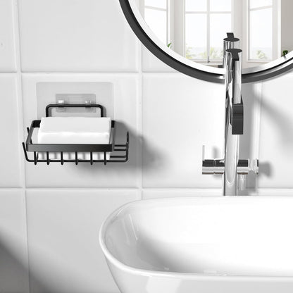 2 Adhesive Soap Bar Holder for Shower Wall, Self Draining Soap Dish Container Caddy Saver with Hooks for Razor Loofah