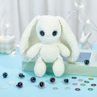 PH PandaHall 100pcs 20mm 3D Glitter Safety Eyes, 10 Colors Crochet Eyes Amigurumi Eyes with Eyelid Stuffed Animal Eyes Large Craft Eyes with Bowl Washers for Puppet Bear Teddy Bunny Crafts Making