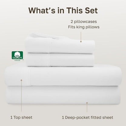 California Design Den King Size Bed Sheets Set - 100% Soft Cotton, 400 TC, Silky Sateen, Deep Pockets - Antique White