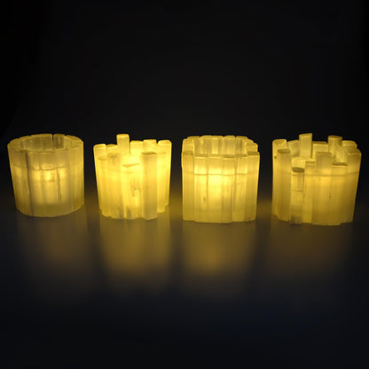 Selenite Candle Holder Natural Tealight Holder for Aromatherapy Meditation Tranquility & Energy Balance Square Healing Crystal Lamp Crystal for Healing Stone Handmade & Reusable