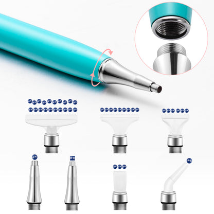 benote Diamond Art Pen Tools, 2 Sets Ergonomic Diamond Art Accessories Pens Metal Screw Thread Multi Placer Tips, Round and Square Drill Pen for Nail DIY Craft