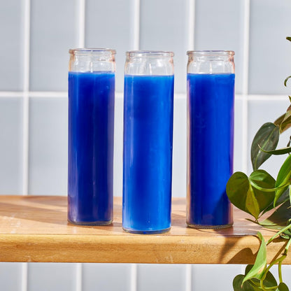 Simply Soson 2x8 inch Blue Devotional Candles in Glass Jar - 3 Pack - 90 Hours – Prayer Candle - Tall Pillar Candles for Religious, Memorials, Party Decor