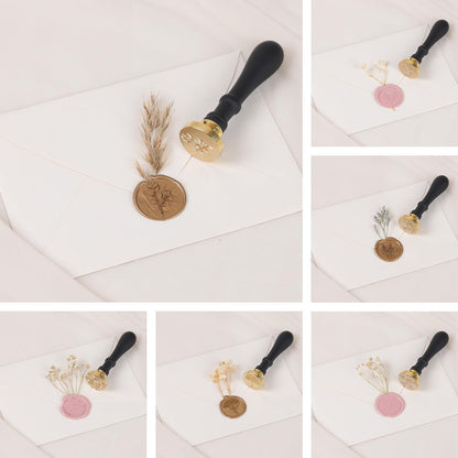 UNIQOOO 6 Pcs Wax Seal Stamp Set, Floral Stamps Botanical Sealing Stamper Kit, Wooden Handle with Brass Head for Wedding Greeting Cards Gift
