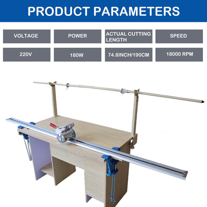 HayWHNKN Fabric Cutter High Speed Cloth Cutting Machine with 86.6inch Guideway and Counter Industrial Fabric End Cutter Machine 220V 180W