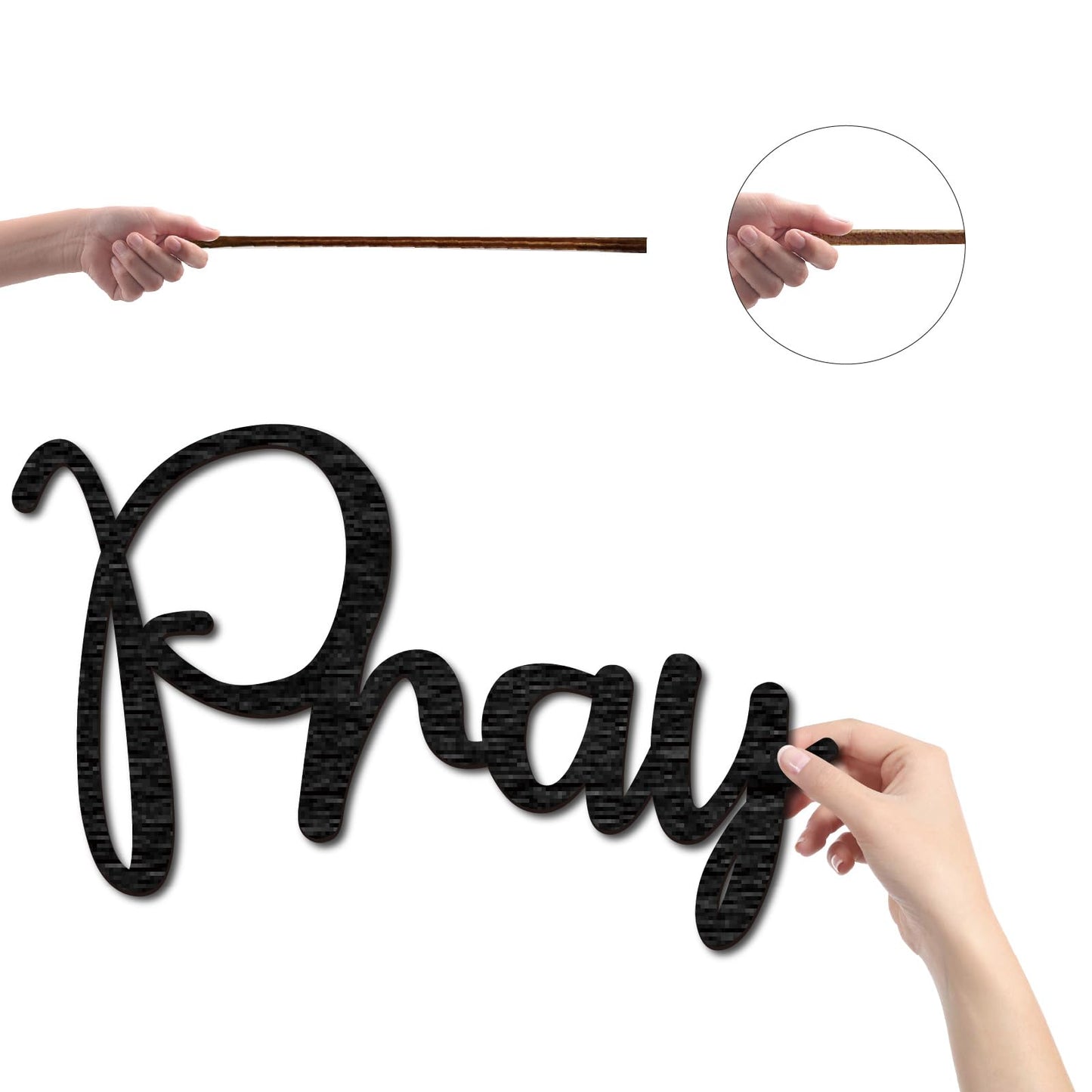 CREATCABIN Pray Wooden Sign Word Wood Cutout Decorative Unfinished Letter Ornaments Laser Cut Wall Art Sculpture for Wreath Home Apartment Farmhouse Porch Party Decoration Painting Crafts 11.8x7.5in