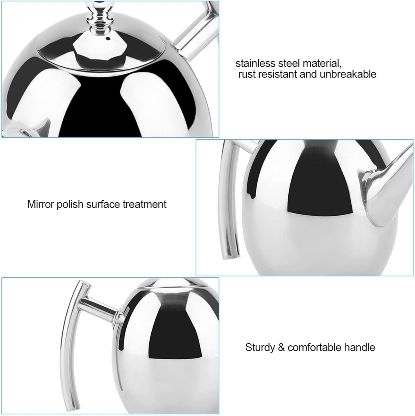 Stainless Steel Teapot, Metal Tea Kettle with Removable Infuser, Coffee Maker for Loose Tea (1500ML)