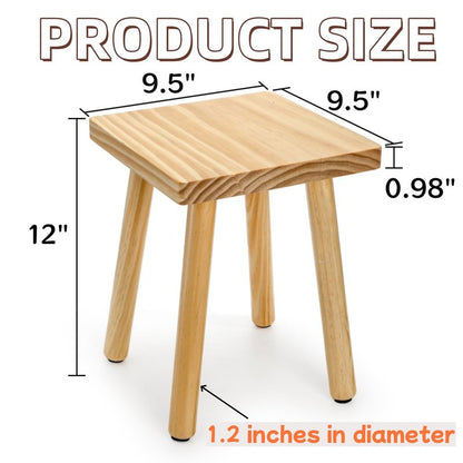 Goaste 9.5 Inch Wooden Step Stool, Solid Square Sitting Stools for Adults Kids, Multi-Purpose Short Chair Perfect Matched Sensory Table, 4-Legged Small Foot Rest Stool for Playroom, Kitchen, Bedroom