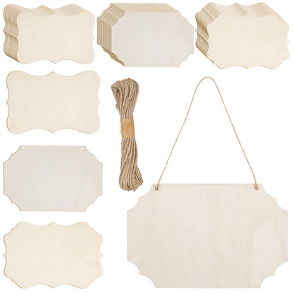 48 Pcs Unfinished Hanging Wood Sign Blank with Ropes, Wooden Plaque Hanging Rectangle Sign Slices Banners Ornament Wall Art Farmhouse Wooden Signs for Door Wall Art Decoration