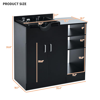 Salon Station,Shampoo Backwash Station for Salons with Shampoo Bowl & Storage Layer,Salon Equipment for Spa Beauty, Black Color