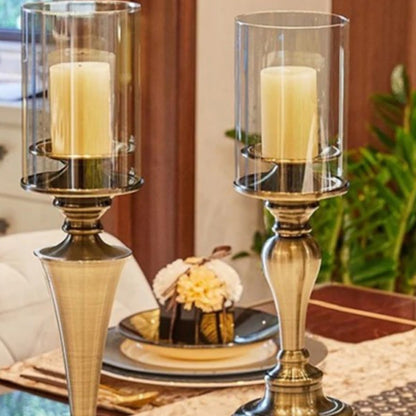 Candlestick Holders Creative Iron Candlestick with Glass Cover Home Dining Table Decoration Candlestick Ornaments Candle Holders