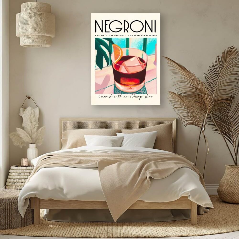 Iconic Negroni Cocktail Poster: MIX & MATCH Bar Cart Decor with Cocktail Recipes, Canvas Print