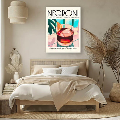 Iconic Negroni Cocktail Poster: MIX & MATCH Bar Cart Decor with Cocktail Recipes, Canvas Print