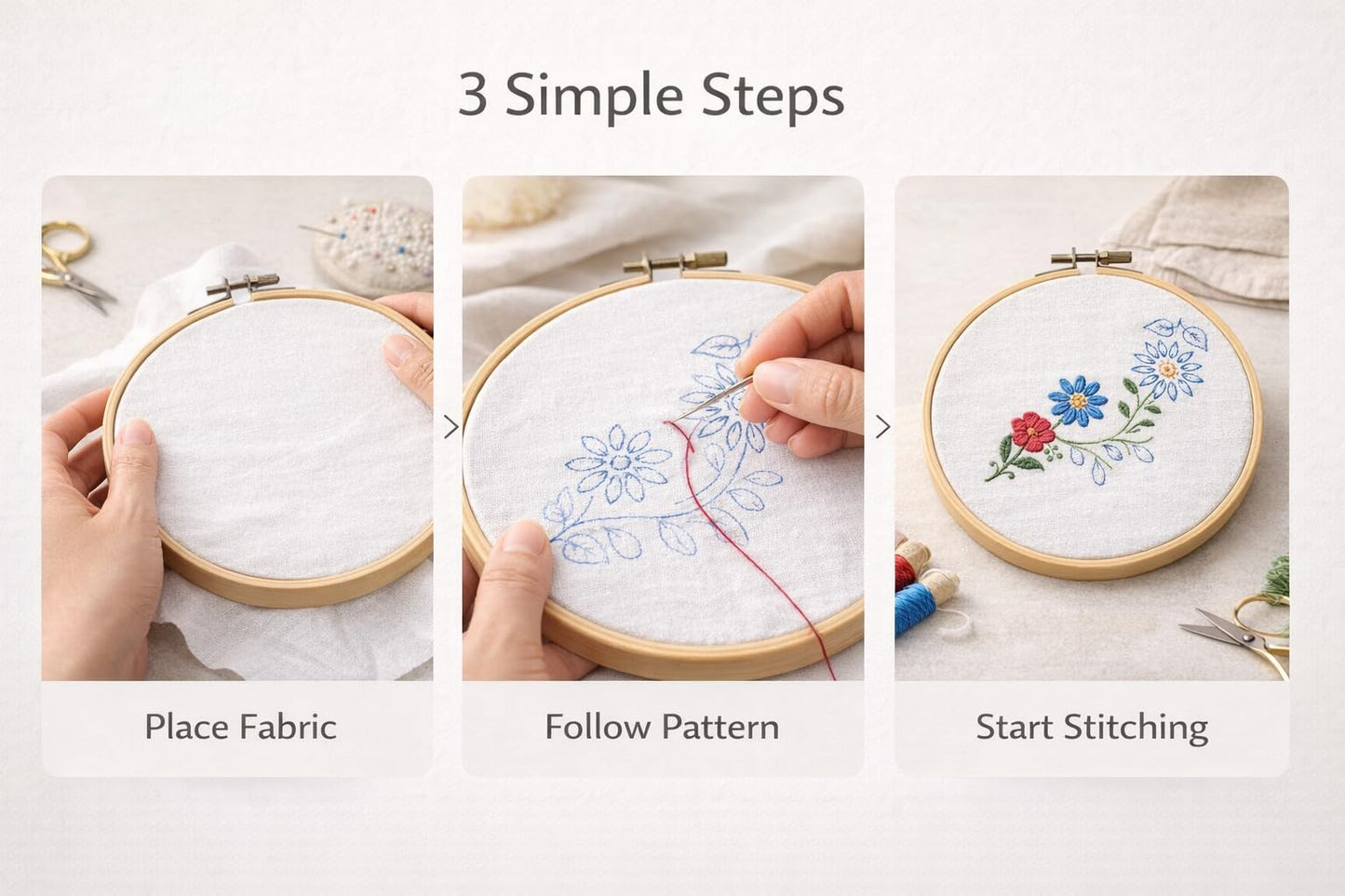 Beginner Embroidery Kit for Adults - Mexican Floral DIY Embroidery Starter Kit with Cotton Napkins, Bamboo Hoop, Threads, Needles & Tools - 43-Piece Embroidery Set (Random Designs, Intermediate)