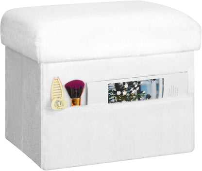 300 lbs, 17x13x13IN Storage Ottoman Cube, Small Ottoman with Storage with Thicker Furry Padded Seat. Folding Soft Fur