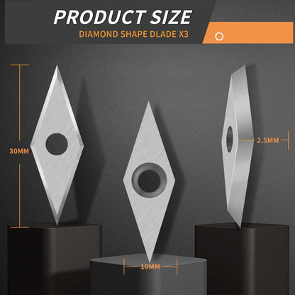 NNBWKIXI 12PCS Carbide Lathe Tools Carbide Inserts for Wood Lathe Turning Tools,Include 11mm Square with Radius,12mm and 8.9mm Round,30x10mm Diamond with Sharp Point with Screws