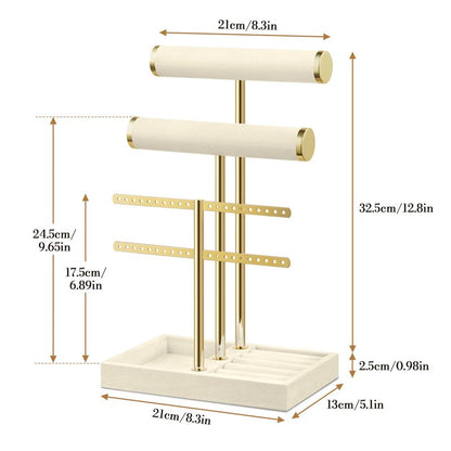 Josmimic Bracelet Holder Jewelry Organizer Display - 3 Tier T Bar Velvet Stand, Beige Jewelry Storage for Bracelet, Necklaces, Earrings, Rings, Watches