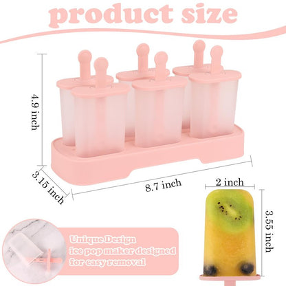 WMKGG Popsicles Molds Set, 6 PCS Ice Pop Mold,Homemade Ice Cream Mould with Sticks, Popsicle Maker(Pink)