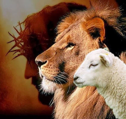 YIMORE 5D DIY Diamond Art Painting Kits for Jesus Lion Lamb 16X16 inches for Adults Kids，Full Round Drill Crystal Rhinestone Embroidery for Home Wall Decor