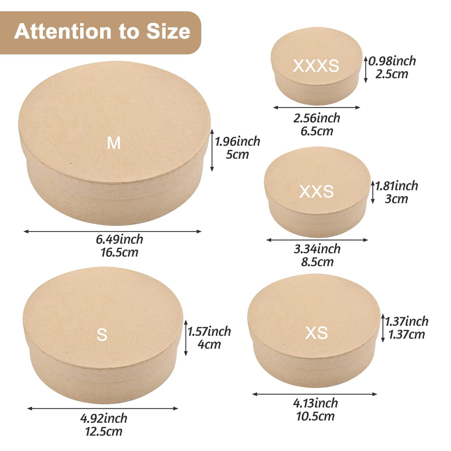 WANDIC Kraft Paper Boxes, 5 Pcs 5 Assorted Size Round Mini Nested Boxes with Lids,Large to Small Stackable Gift Boxes for Wedding Birthday Perfume Jewelry DIY