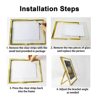 CROXXID 8x10 Picture Frame set of 2, for 5x7 6x8 with Floating Effect, for 8 x 10 without Floating, Double Real Glass Photo Frames Only for Tabletop, Home or Wedding Decoration Gift (Horizontal Gold)
