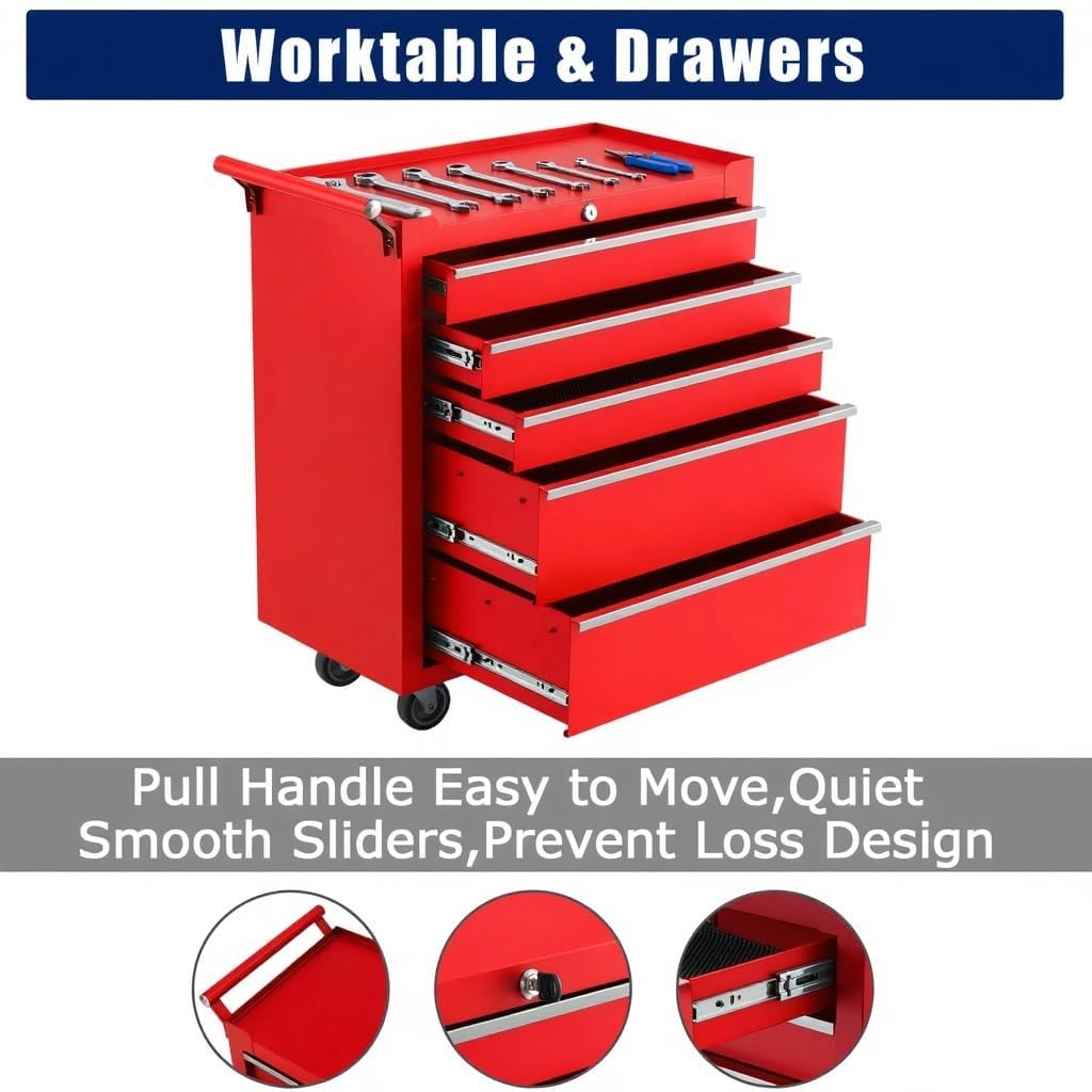 4-Drawer Rolling Tool Chest with Locking System, Portable Tool Storage Cabinet on Wheels, Secure Organizer Tool Box for Garage, Warehouse, Workshop, and Repair Shop, Heavy Duty Mobile Storage Solution