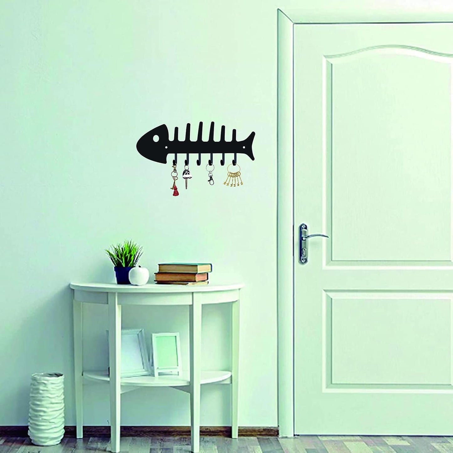 CREATCABIN Fishbone Key Holder Hanger, Towel Rack Organizer with 6 Hooks, Wall Mounted for Bathroom Kitchen