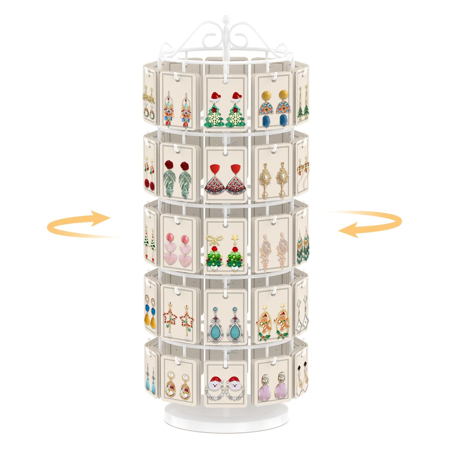 EsLuker.ly Earring Holder Organizer Rotating Display Tree Stand, Adjustable Height Earring Card Hanger Rack with 50 Hooks for Vendors Market Selling, 5 Tier Metal Jewelry Storage Tower, White