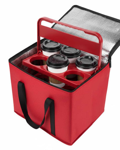 drink carrier for delivery drink holder carrier with handle reusable drink holder bag drink carrier bag cup car carriers for hot or cold food travel delivery driver essentials insulated Cooler Red