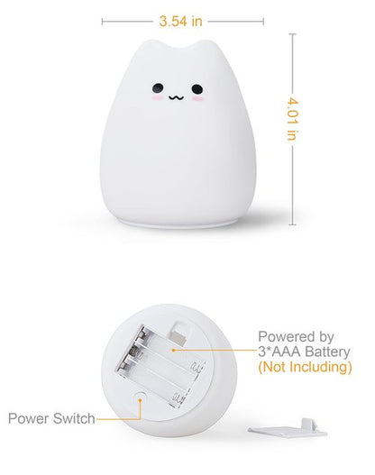 Lueudu LED Cat Night Light, Battery Powered Night Light for Kids, Silicone Multicolor Cute Lamp with Warm White and 7-Color Breathing Mode, Christmas Gifts for Kids, Baby, Children, Lady (Cute Cat)