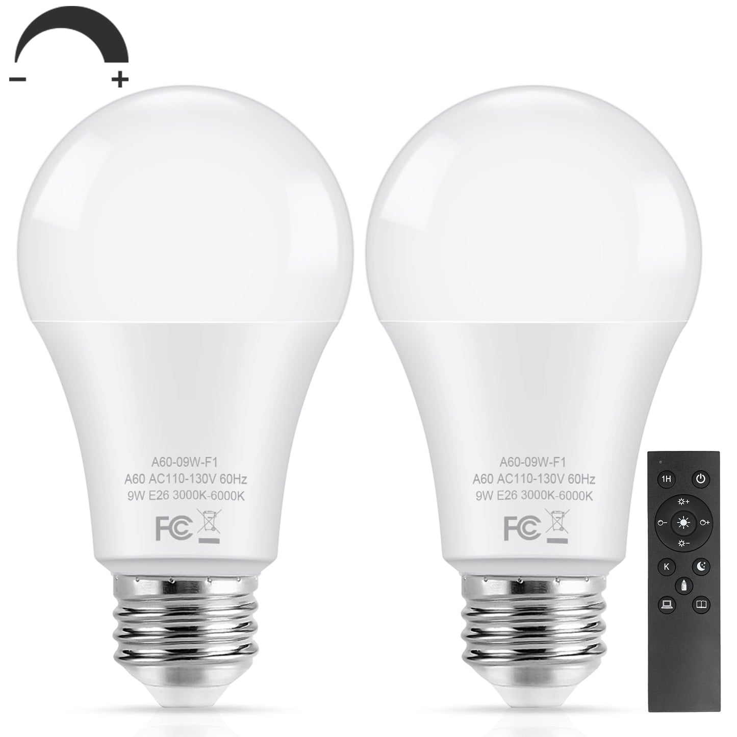 TOBUSA A19 LED Light Bulbs with Remote, 9W LED Bulbs 60W Equivalent, 3000K-6000K Dimmable Bulbs with E26 Base, 900 Lumens Light Bulbs with Timing, Memory Function, Ideal Lighting for Home, 2 Packs