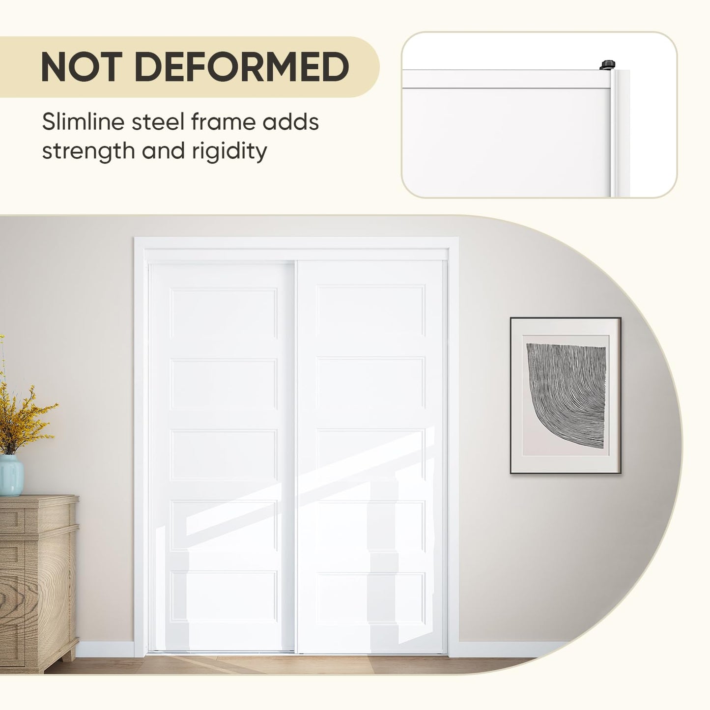 JUBEST Sliding Closet Door 60"(Double 31") x80, 5-Panel Steel Frame Bypass Primed Door with Top & Bottom Track Kits, Preassembled Hardboard Panels with Paintable Surface, Durable & Sturdy