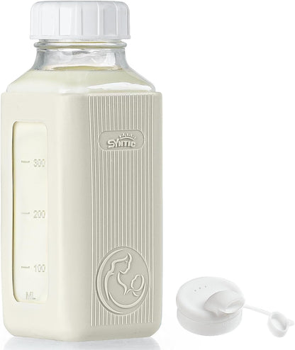 1 Pack 16 Oz Syntic Glass Milk Storage Bottle with Airtight Lid & Pour Spouts, Milk Storage Containers for Fridge