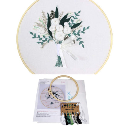 3 Sets Embroidery Starter Kit with Pattern and Instructions,Cross Stitch Beginner Kits with Frame,3 Plastic Embroidery Hoops,3 Embroidery Clothes and Color Threads (3 X Flower Pattern)