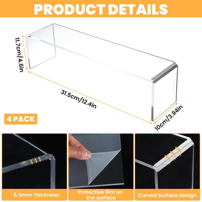 Meyeyaia 4 Pack Acrylic Risers Display Stands, Acrylic Shelf Riser Display Risers, Spice Rack for Dishes, Spices, Soda Cans and Bottles（12.4 x 4 x 4.6 inch）
