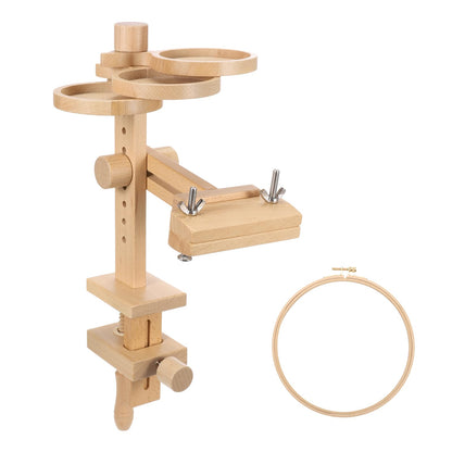 PATIKIL Embroidery Hoop Stand, Adjustable Beech Wood Cross Stitch Stand Holder with Built-in Storage Tray for DIY Art Craft, Sewing, Needlework Projects, with 8" Embroidery Hoop