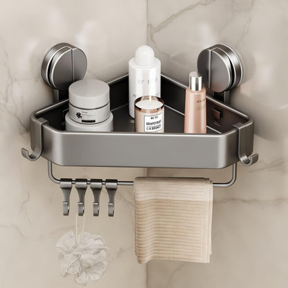 1 Pack Mustorn Suction Cup Shower Caddy Corner, Suction Corner Shower Shelves No Drilling, Rustproof Shower Organizer