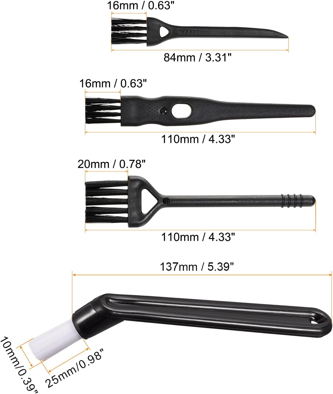 MECCANIXITY Coffee Machine Cleaning Brush 137mm Long with Nylon Head for Grinders and 3 Sizes Shaver Cleaning Brush