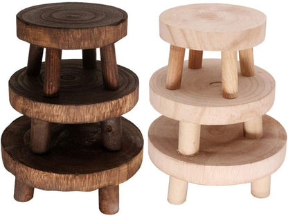Mini Wooden Stool Flower Display Stand, Potted Plant Shelf Succulents Bonsai Rack, Vintage Wood Grain Garden Plant Pot