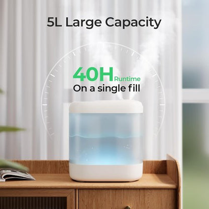 Homvana Humidifier - 5L Top Fill Cool Mist for Bedroom & Plants | Quiet 40H Runtime, Easy to Clean