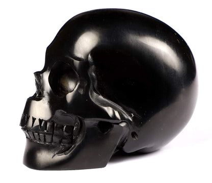 Skullis 2.0" Jet Crystal Skull, Hand Carved Gemstone Fine Art Sculpture, Reiki Healing Stone Statue.