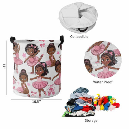 Laundry Basket African Black Girl Ballet Dance,Waterproof Collapsible Clothes Hamper Pink Skirt Star Bow,Large Storage Bag for Bedroom Bathroom