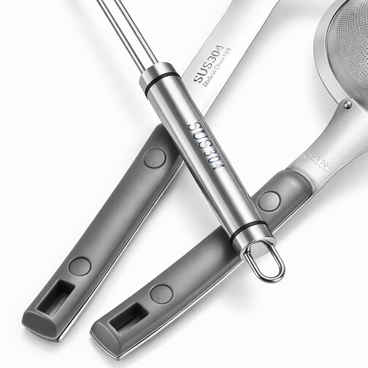 Suwimut 3 Pieces Spider Strainer Skimmer Spoon Set, Fine Mesh Stainless Steel Sieve Food Strainers, Large Hole Slotted Colander Frying Spoons, Strainer Ladle Wire Skimmer Spoon with Handle for Kitchen