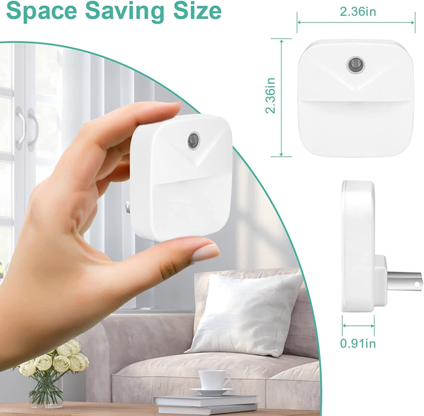 6 Pack Night Light Plug in, White LED Nightlights with Smart Dusk to Dawn Sensor, Plug into Wall Nightlights Suitable for Bedroom, Bathroom, Hallway, Kitchen, Stairs, Kids, Adults