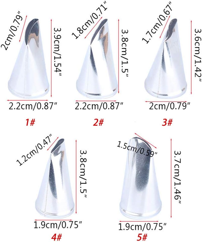 BeeSpring 5 pcs Petal Piping Nozzles, Stainless Steel Cake Decorating Tips for Rose Flower Pastry DIY Tools